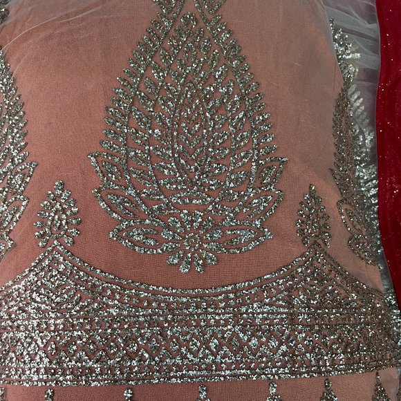 Shimmering Red and Cream Party Wear Half and Half Saree - Picture 10 of 11